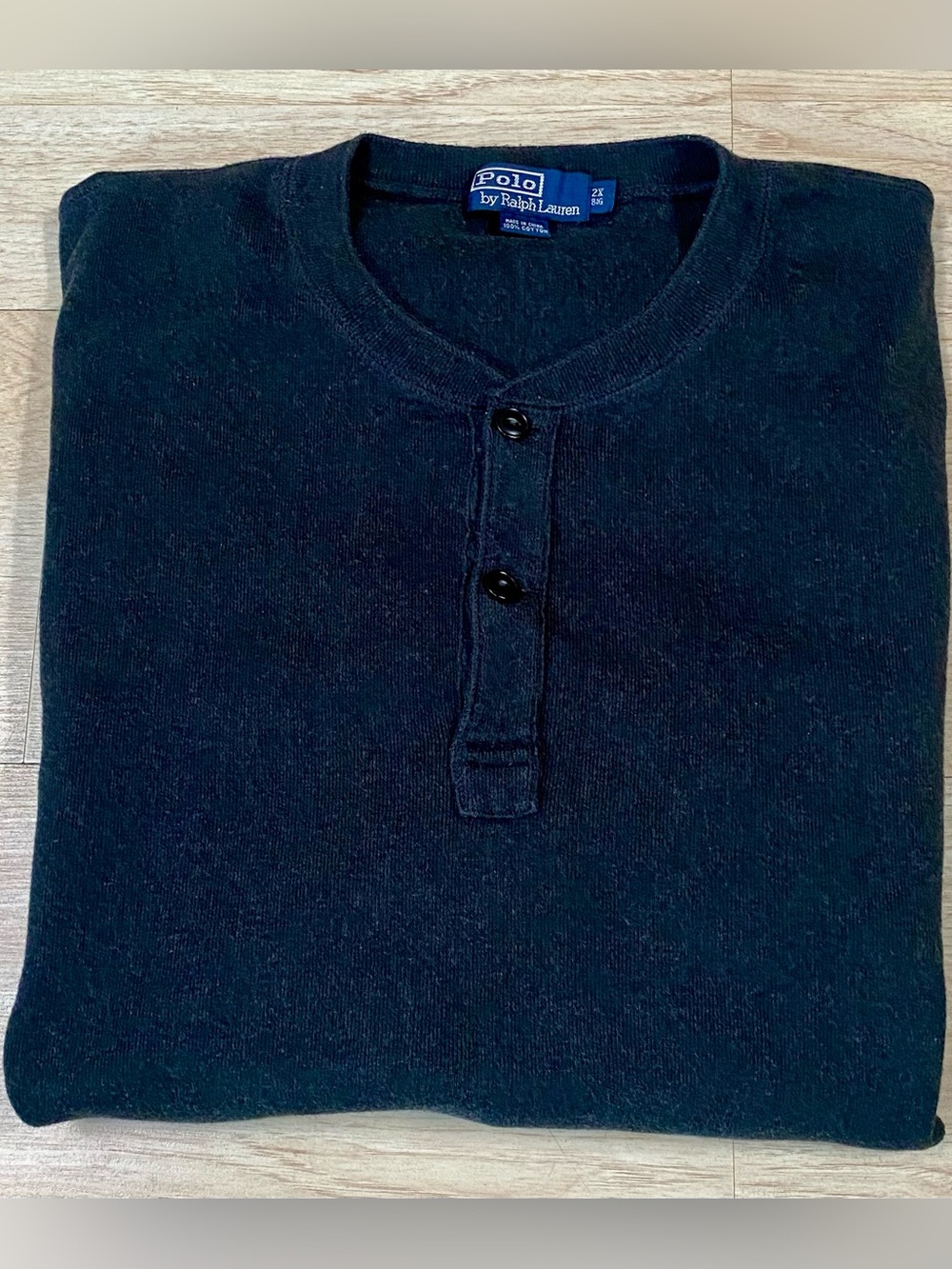 Polo Ralph Lauren Henley Shirt Mens 2XL BIG Gray Long Sleeve 2 Button Cotton Top
